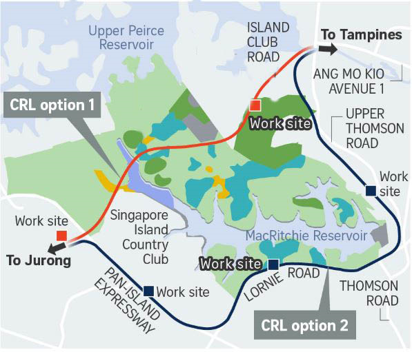 The crossroads — nature groups say that building the CRL under the nature reserve will harm biodiversity while the alternative will affect lives and homes say residents. (PHOTO: The Straits Times)